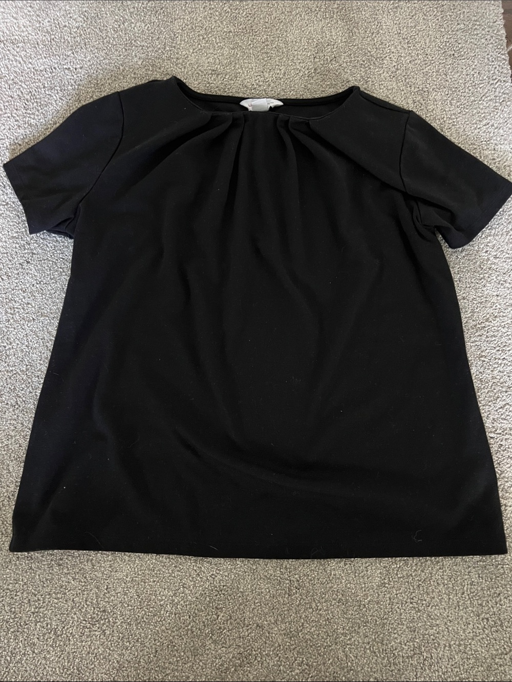 Claiborne Black Short-Sleeve Pleated Neck Blouse